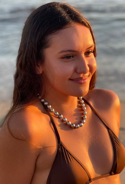 Silver Tahitian baroque pearl 14K gold necklace